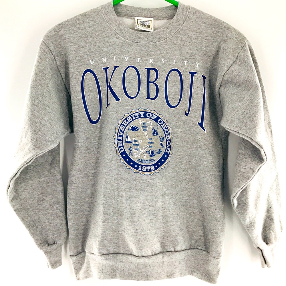 Youth Authentic University of Okoboji Crewneck Grey Sweatshirt Collegiate